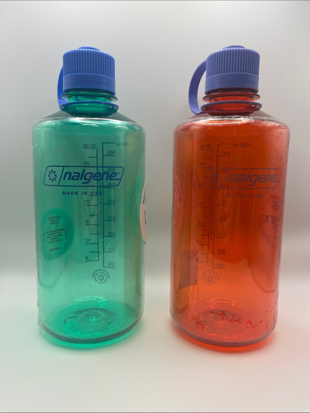 2 Nalgene Narrow Mouth Water Bottles - 32 oz / 1000 ml